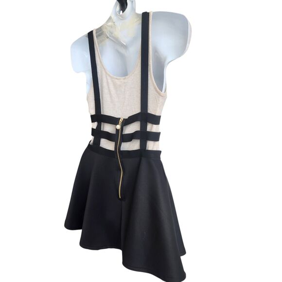 Goth Elastic Cage Black Mini Skater Skirt-Exposed Zip-Suspenders-S-Punk-Grunge - Picture 6 of 10